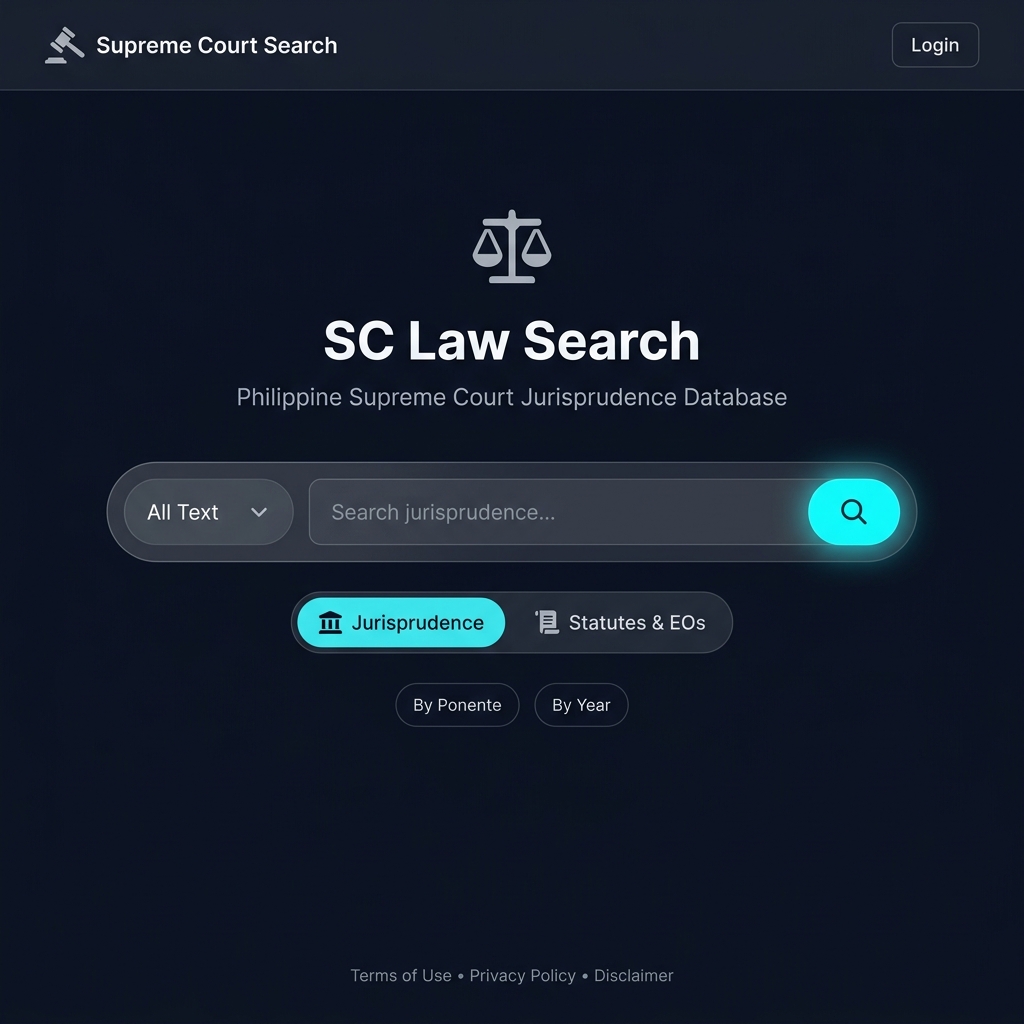The SC Law Search landing page with a search bar and source toggle buttons